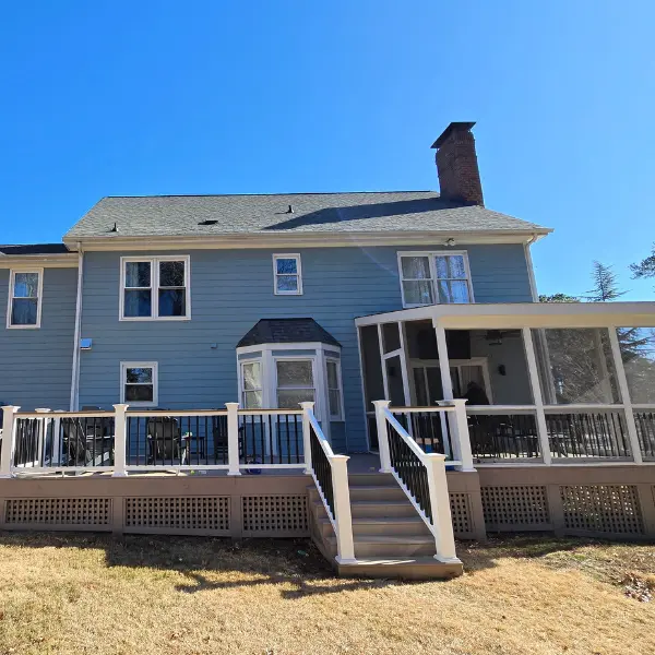 Rear new deck and porch build in Raleigh, NC near Inman Park and Stonehenge neighborhoods.
