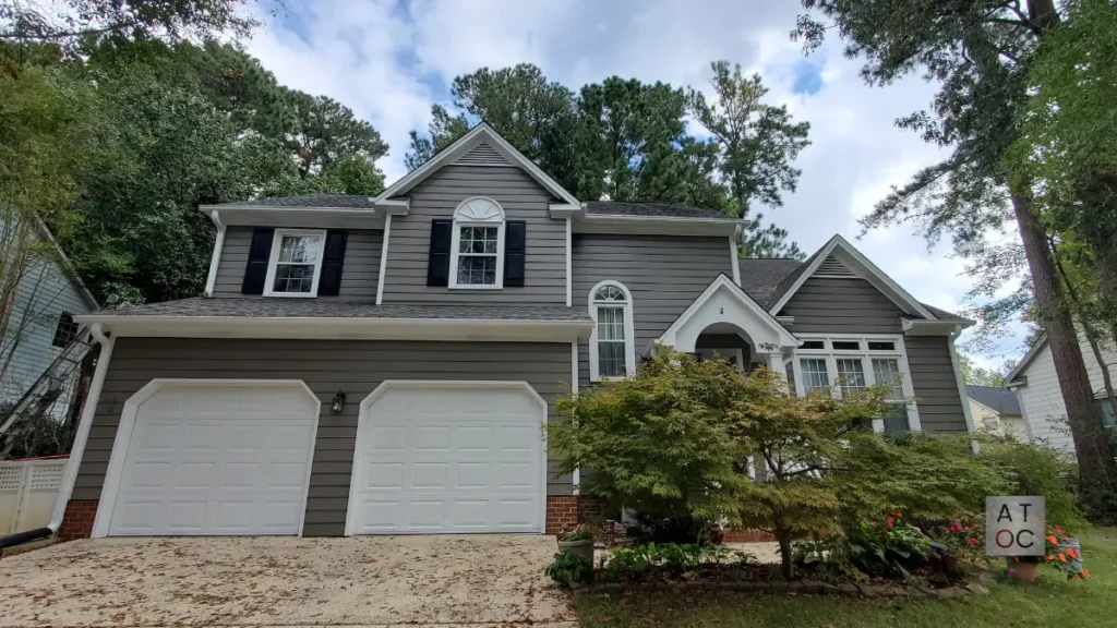 A full exterior transformation for a home in Chapel Hill. As a licensed contractor, we prioritized surface cleaning and minor wood repairs before applying a weather-resistant coating designed to withstand the North Carolina sun and humidity.