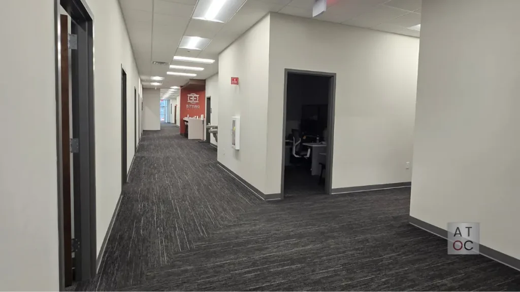 Office building corridor wall painting featuring a durable commercial finish in Raleigh.