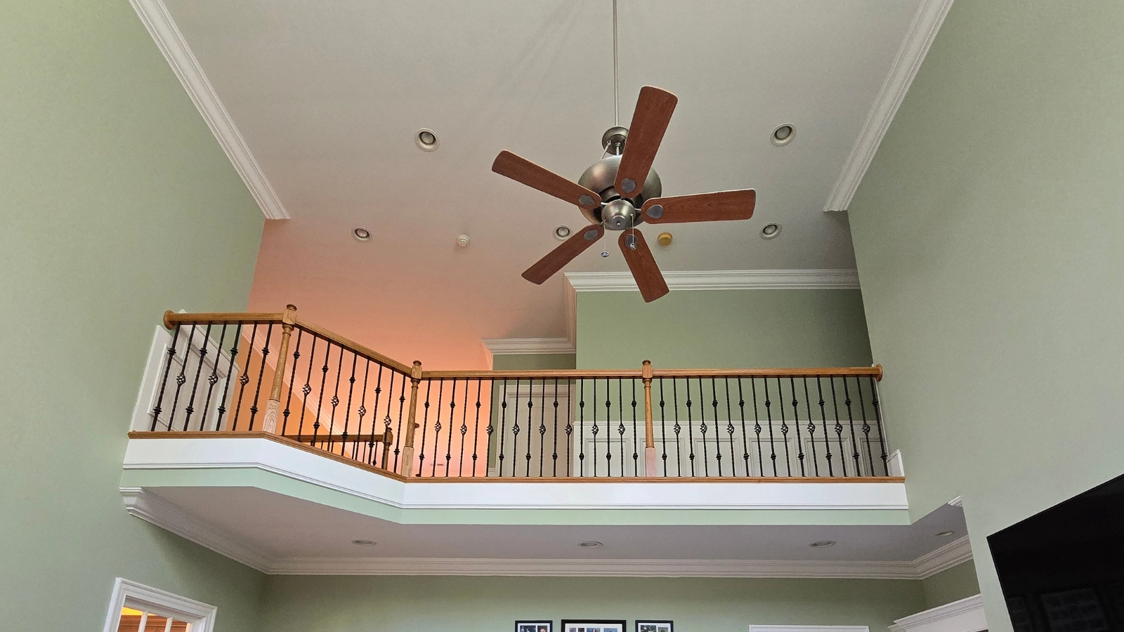 Painted two story living room and main open areas using zero VOC paint to prevent carbon compounds from transferring to other rooms.